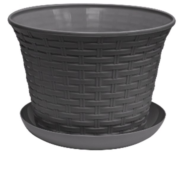 Кашпо круглое "Ротанг" 8л с поддоном (т.серый) (то)