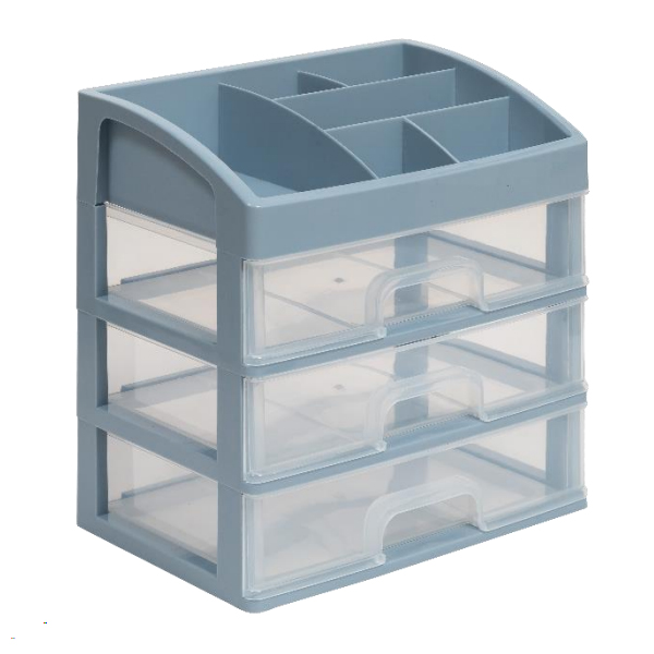 Органайзер для косметики 3 ящика (серо-синий/прозрачный)