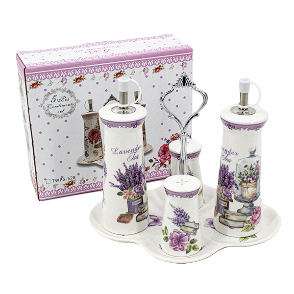 Набор для специй керамический, на подставке (емкость для масла и уксуса - 2шт / солонка - 2шт)