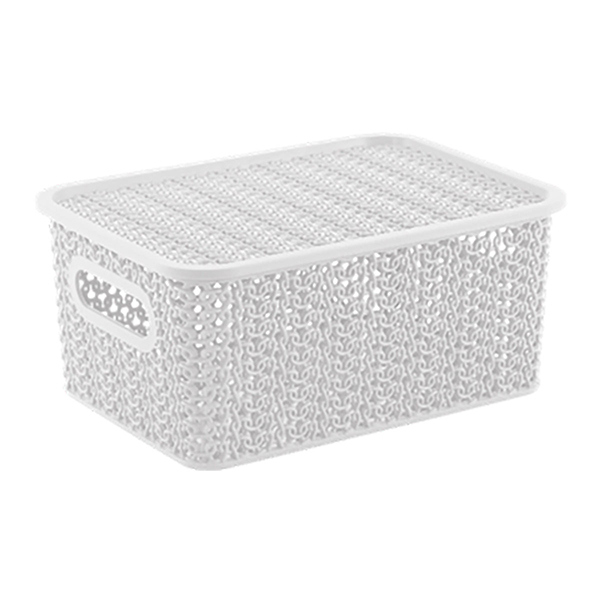 Корзинка "Вязь" 3л 235х173х105мм с крышкой (белый) (то)