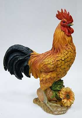 Петух на бочке с подсолнухом с датчиком движения