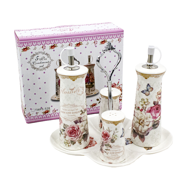 Набор для специй керамический, на подставке (емкость для масла и уксуса - 2шт / солонка - 2шт)