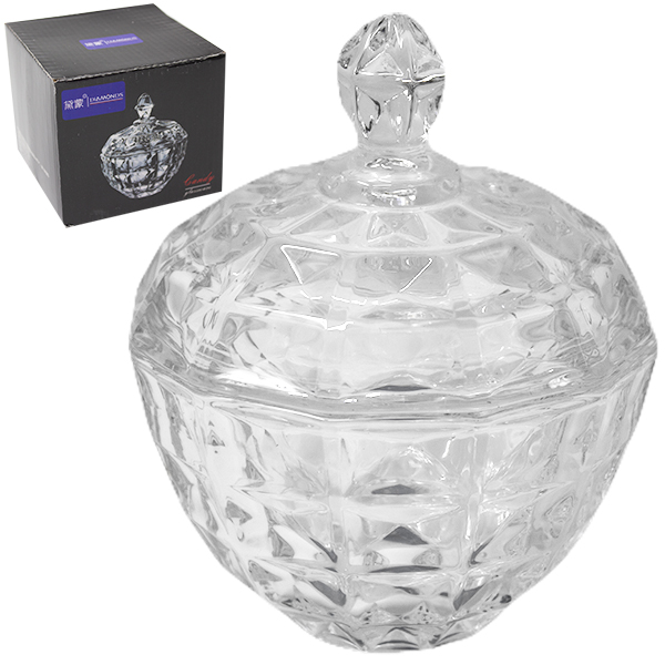 Сахарница стеклянная Ø-12см h-12см, с крышкой