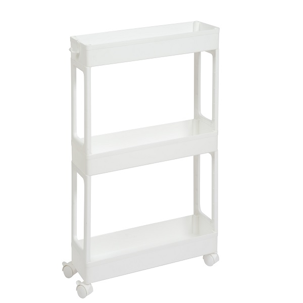 Этажерка узкая 3-х ярусная на колесах (белый) (то)