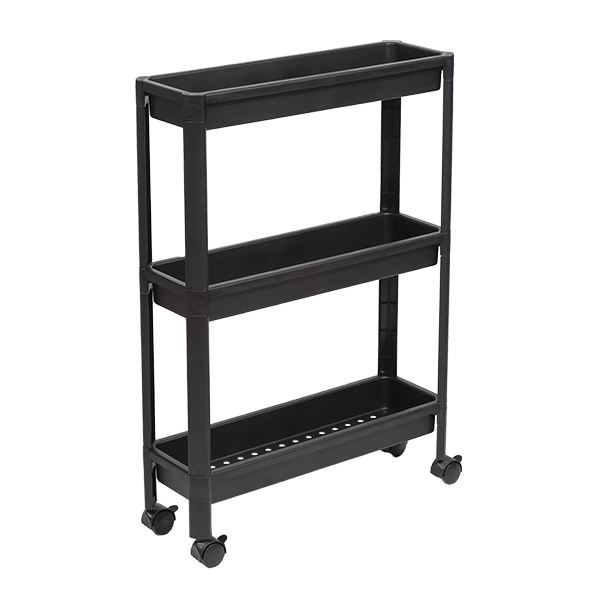 Этажерка узкая VIKEA 3-х ярусная на колесах (черный) (то)