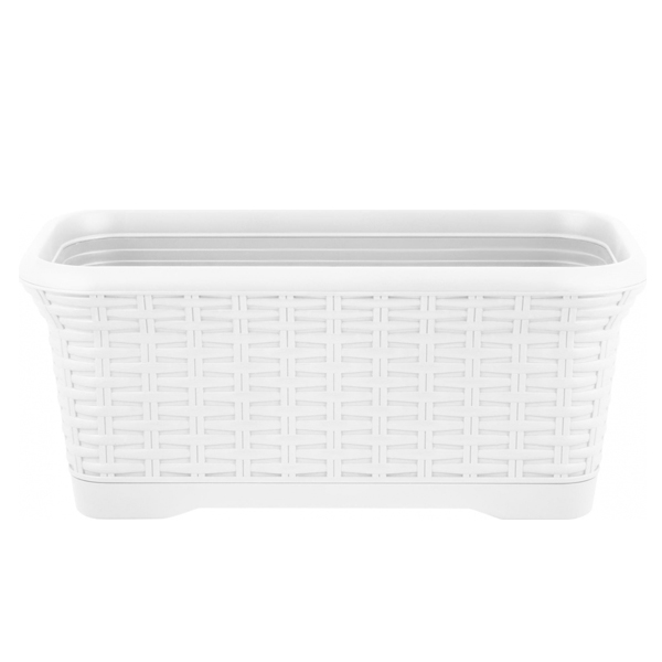 Горшок прямоугольный Rattan 55см, 10л, съемный поддон, белоснежный жасмин