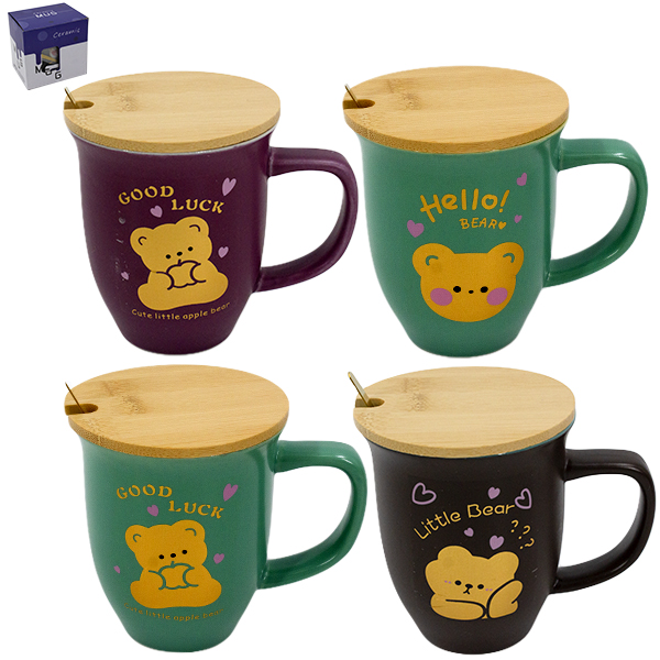 Кружка 350мл, с бамбуковой крышкой и ложкой из нерж