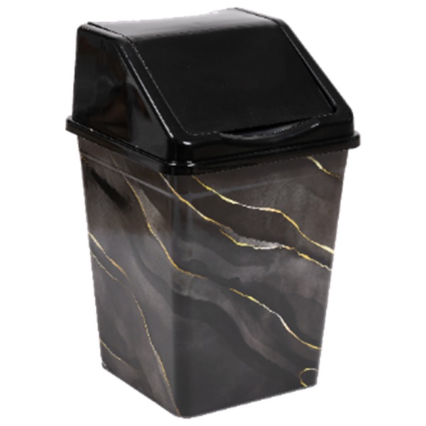 Ведро для мусора с подвижной крышкой 16л квадратное "Черный Мрамор"