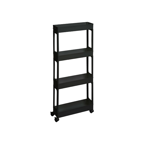 Этажерка узкая 4-х ярусная на колесах (черный) (то)