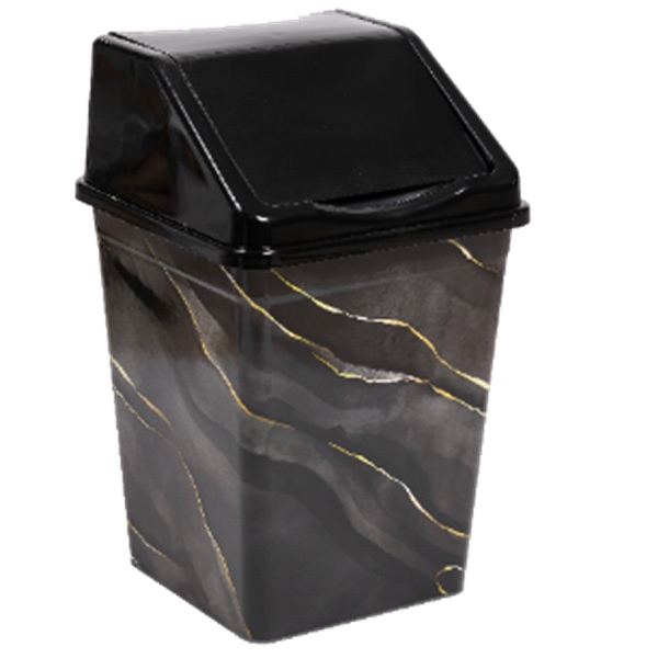 Ведро для мусора с подвижной крышкой 5л квадратное "Черный мрамор"