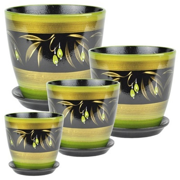 Комплект горшков Роспись бутон оливки кмпт из 4-х (РС 19)