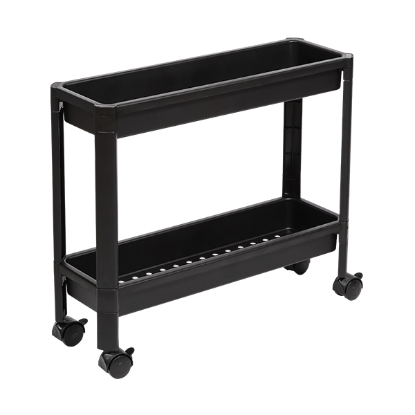 Этажерка узкая VIKEA 2-х ярусная на колесах (черный) (то)
