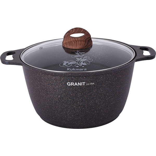 Кастрюля а/пр литая 6,0л стекл/кр Granit ultra blue ТМ KUKMARA