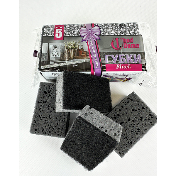 Губки хозяйственные "Black" 5шт, 90*60*35 мм, крупнопористые