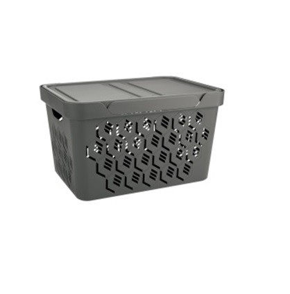 Ящик универсальный с крышкой "DELUXE" 380х276х220мм 18л (серый) (то)