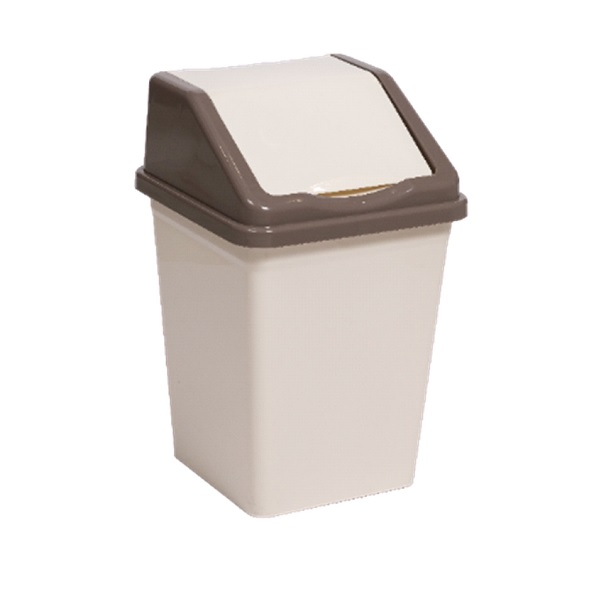 Ведро для мусора с подвижной крышкой 16л квадратное (слон.кость/шоколад) (то)
