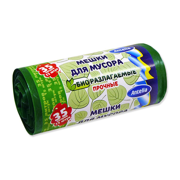 Мешки для мусора 35л/15шт/bio-LDPE/22мкм биоразлагаемые ПРОЧНЫЕ Антелла