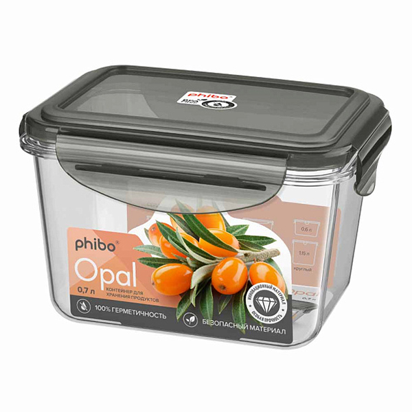 Контейнер для продуктов герметичный "OPAL" прямоуг. 0,7л (черный) (то)