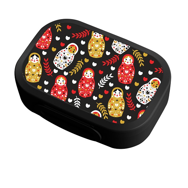 Ланч-бокс с декором 0,98л "МАТРЕШКИ" (Черный)(то)