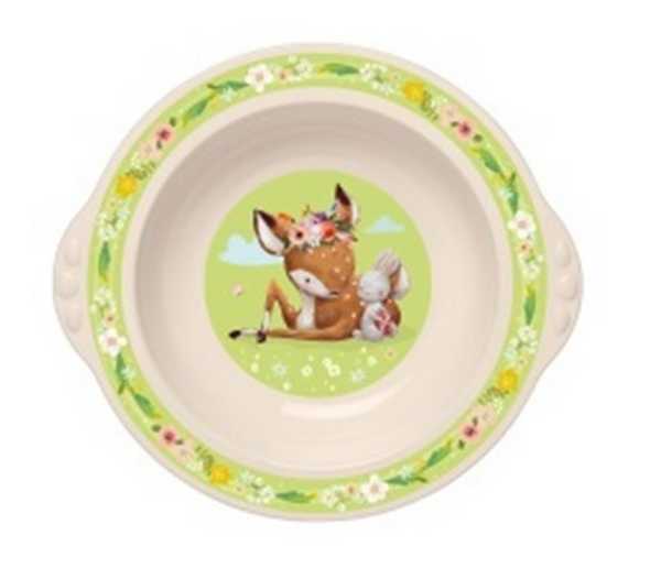 Тарелка детская глубокая с зелёным декором (бежевый) (то)