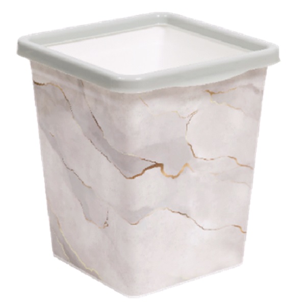 Ведро для мусора с фиксатором 14л квадратное "Белый Мрамор" (то)