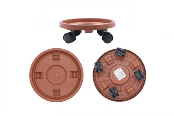 Подставка для цветов на колесах, 30см (цвет терракотовый)