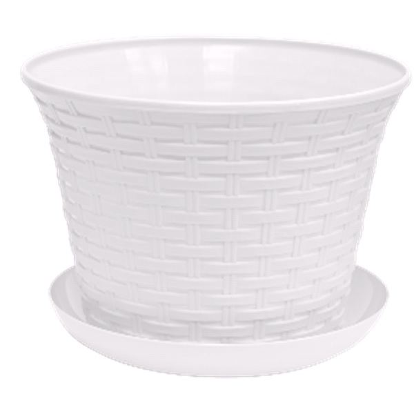 Кашпо круглое "Ротанг" 2,1л с поддоном (белый) (то)