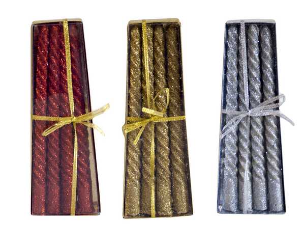 Свечи витые, цветные, с блестками, набор 4шт (20см)