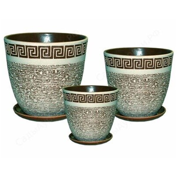 Комплект горшков керам. Бутон Меандр бел.-черн.из кмпт 3-х (ИВ 08)