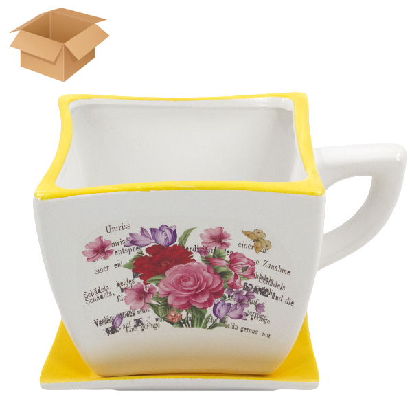 Горшок цветочный керамический ЖЕЛТЫЙ 17*13*11см, с поддоном