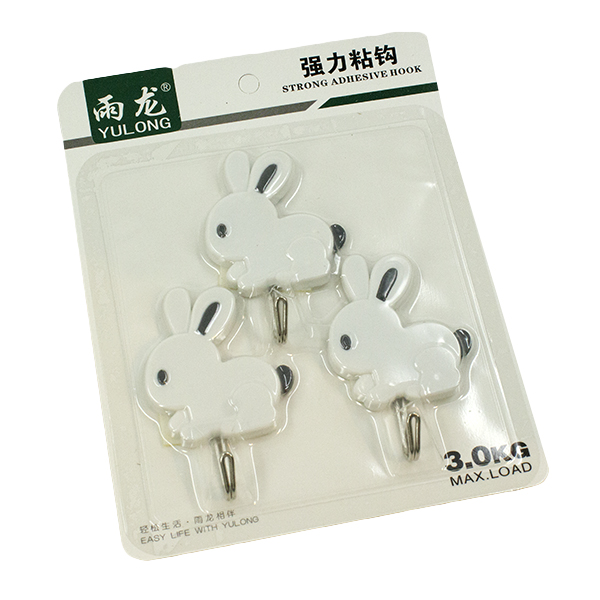 Крючки фигурные 3шт ЗАЙКА (пластик, металл)