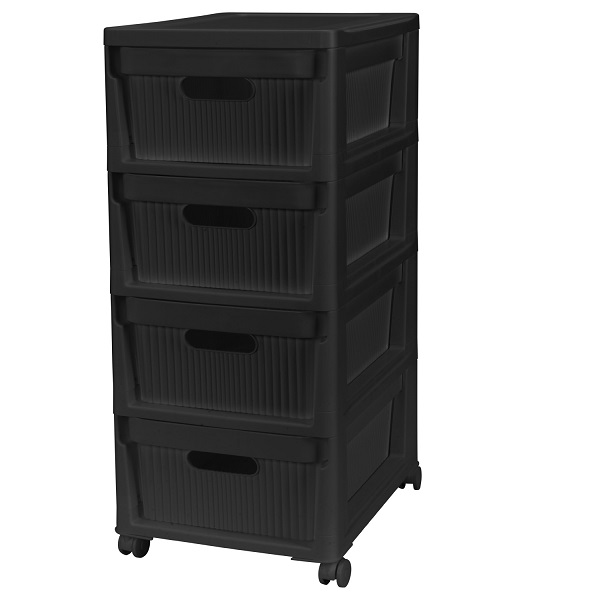 Комод "VELVET" 4 ящика (на колесиках) 300х385х690мм (Черный) (то)