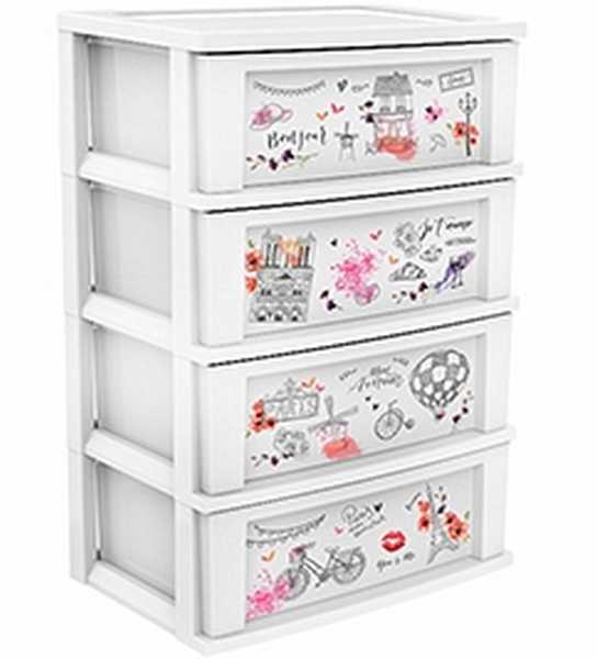 Комод "Bongo" 4-х секционный (снежно-белый,Paris) (то)