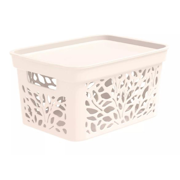 Корзина Leaves 5,5л с крышкой 274х197х140мм (молочный)(то)