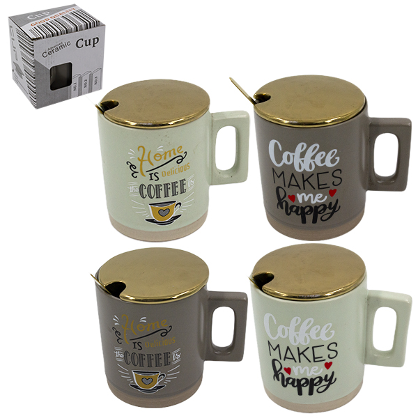 Кружка 350мл, с нерж крышкой и ложкой 