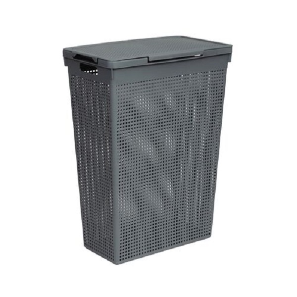 Корзина для белья узкая с крышкой 50л "Лофт" (серый)  (то)