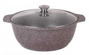 Кастрюля-жаровня 3л со стеклянной крышкой АП (кофейный мрамор)