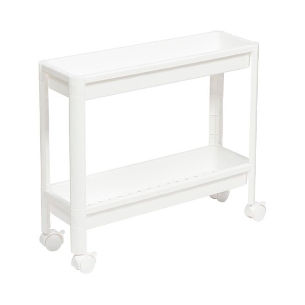 Этажерка узкая VIKEA 2-х ярусная на колесах (белый) (то)