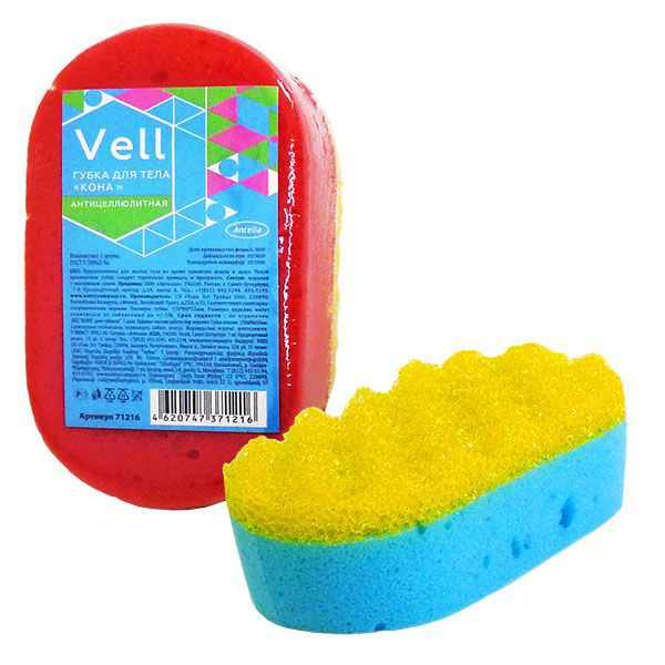 Губка для тела 15*8*5,5см KONA  антицеллюлитная Vell Беларусь