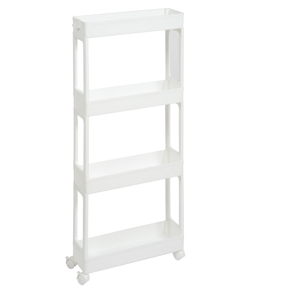 Этажерка узкая 4-х ярусная на колесах (белый) (то)