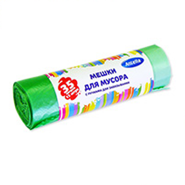мешки для мусора 35л/15шт/HDPE/16мкм с ручками цветные Антелла