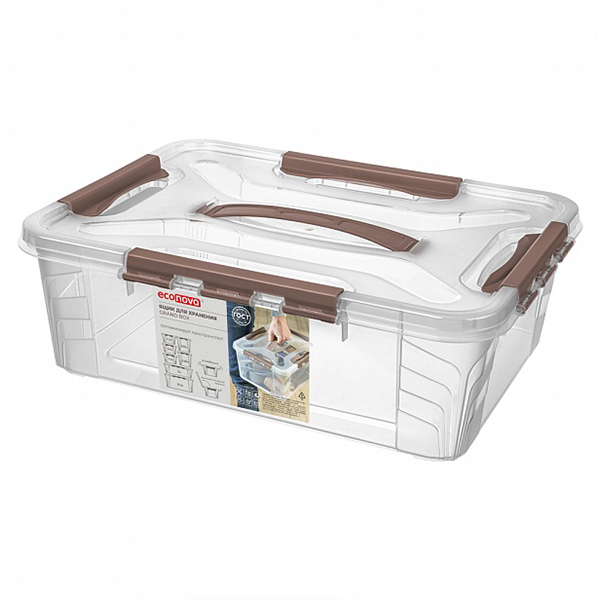 Ящик унив. "GRAND BOX" 390х290х124мм, 10л с замками и ручкой (коричневый) (то)