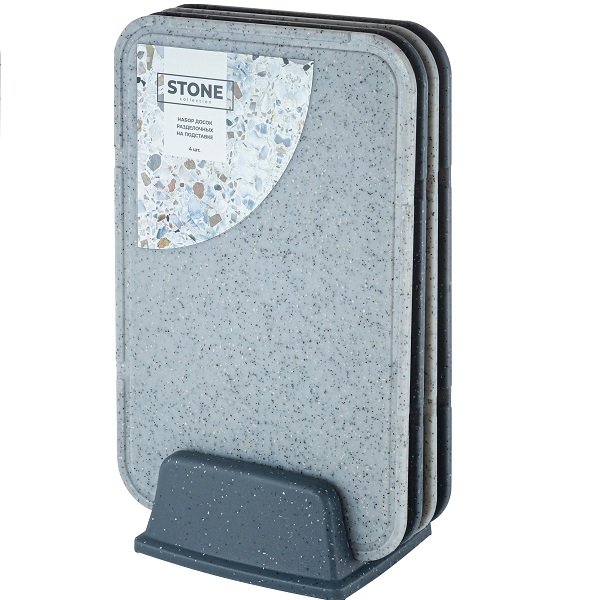 Набор досок разделочных Plast Team Stone на подставке 4шт темный камень (то)