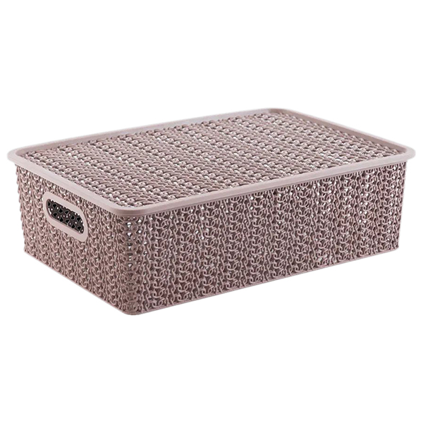 Корзинка "Вязь" 7,5л 350х245х105мм с крышкой (розовый нюд) (то)