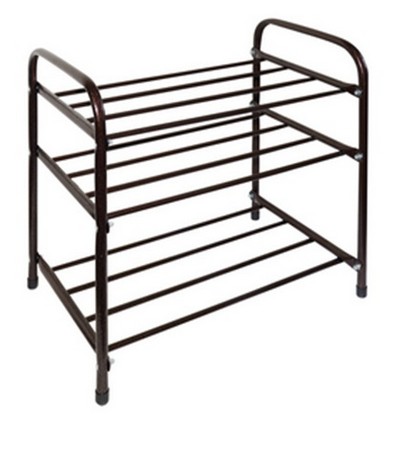 Этажерка для обуви 3-х ярусная трубка (коричневая)(хпп) (то)