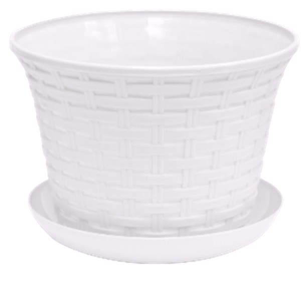 Кашпо круглое "Ротанг" 4л с поддоном (белый) (то)