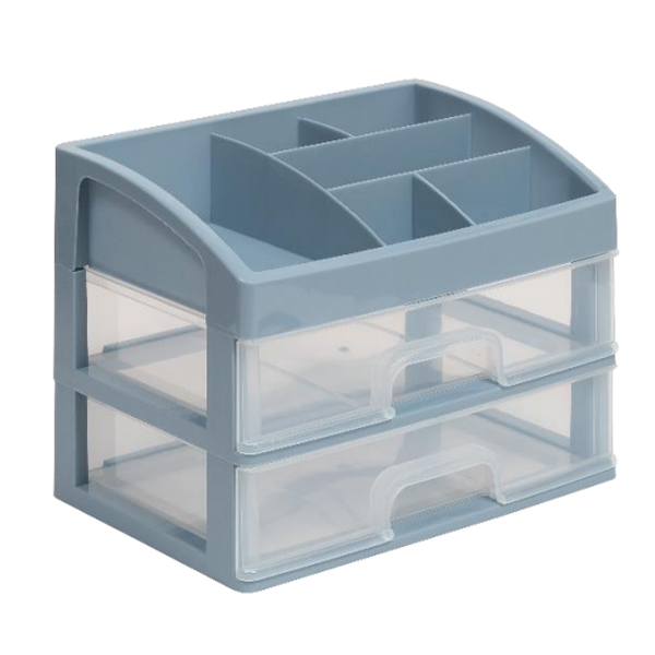 Органайзер для косметики 2 ящика (серо-синий/прозрачный)