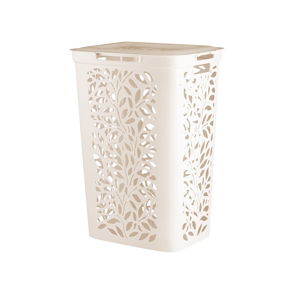 Корзина Leaves 60л с крышкой 440х340х635мм (молочный)(то)