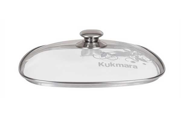 Крышка стеклянная квадратная 280мм с ободом и ручкой из нерж. стали деколь серая