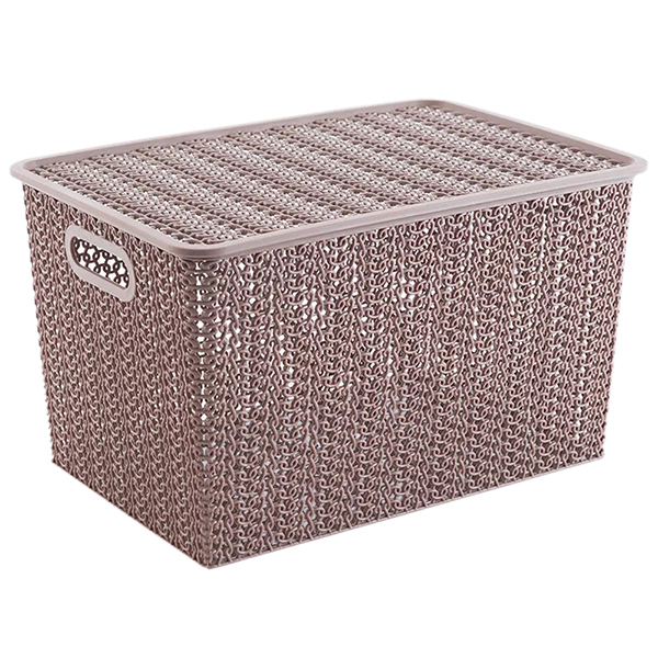 Корзинка "Вязь" 14л 350х245х205мм с крышкой (розовый нюд) (то)